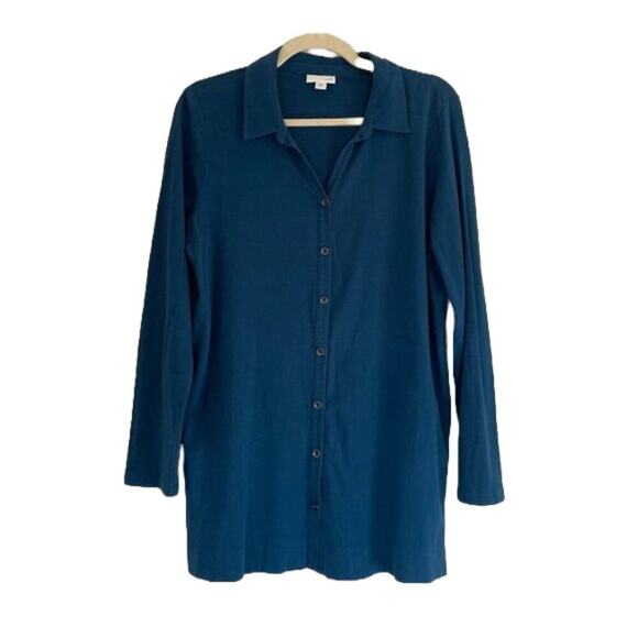 J. Jill Long Sleeve Blue Button Down Tunic/Shirt Pleated Detail, Oversized, M - Picture 1 of 10